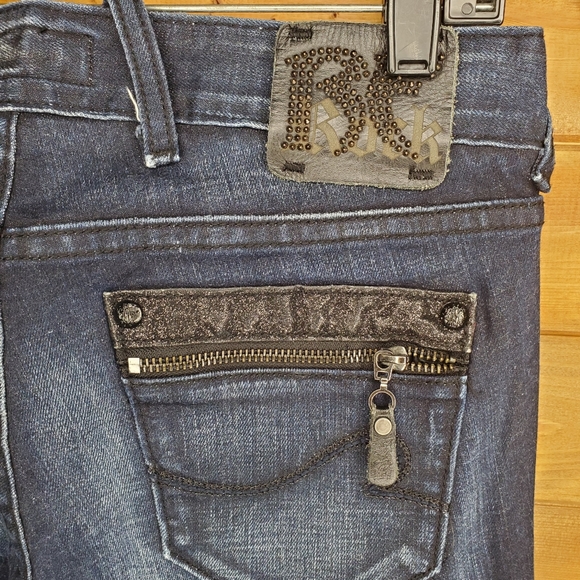 ♥️ REROCK FOR EXPRESS JEANS straight, medium-dark shiny zipper/pockets S… - Picture 8 of 10